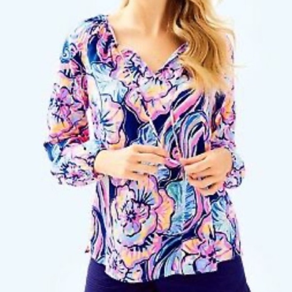 NWOT Lilly Pulitzer Willa Tunic Top in boho bateau nauti navy